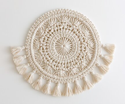 Macrame Wall Hanging with Tassels and Circular Design