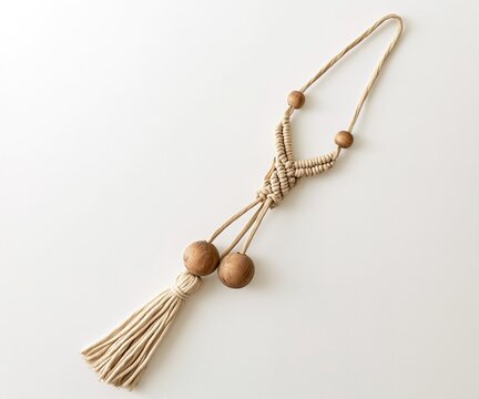 Macrame Tassel with Wooden Beads and Natural Cord