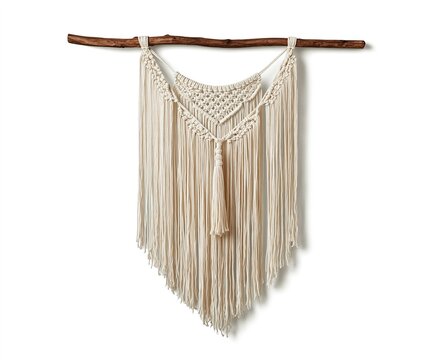 Macrame Wall Hanging with Tassels and Wooden Stick