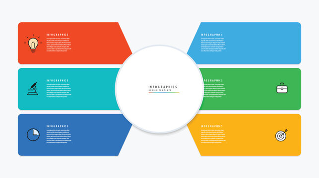 Creative 6 step infographic template, business process chart diagram, layout design with text placeholders