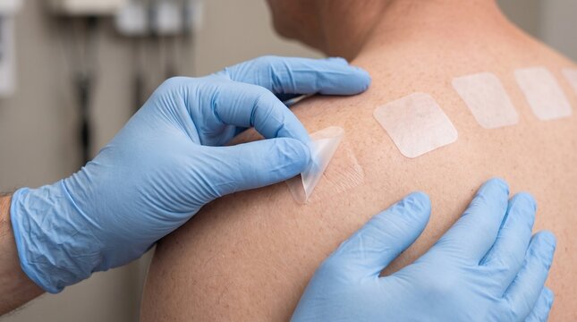 Clinician Removing Skin Patch Test From Patient Back