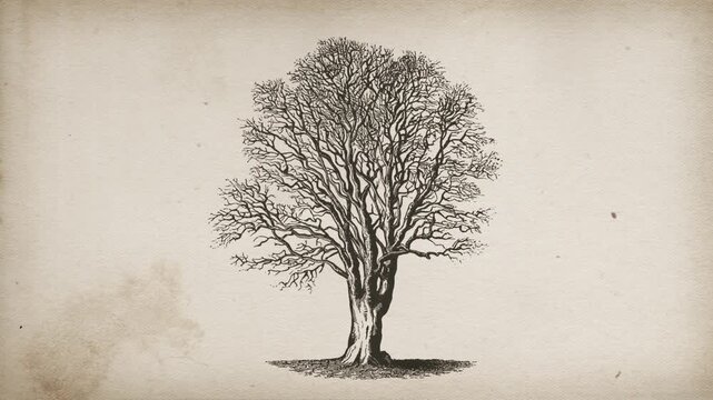 Vintage Ink Drawn Autumn Tree On Old Paper
Elegant sketched autumn and fall season tree ink drawn with bend and wind effects