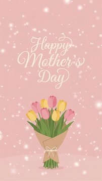 Happy Mother's Day greeting with tulip flower bouquet motion graphic, ai generated