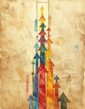 Column of colourful arrows moving upward and jamming at narrow gate near top generative AI