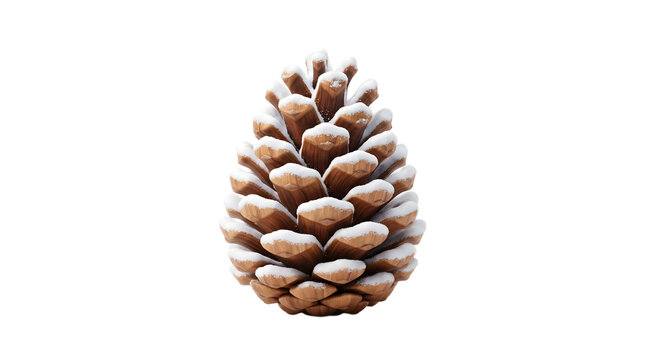 Pinecone isolated on white background showing detailed natural wooden texture and scales of a conifer tree seed pod used for autumn and winter seasonal holiday decoration