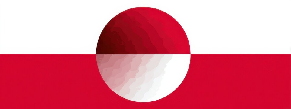 Flag of Greenland with red and white colors and a large circle in the center showing a blend of red and white shades