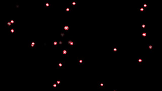 Animated social media live streaming style reaction emojis flying on a black background. Floating animation of a love emoji icon for social media, Social media icon symbol animation. Sign ok.