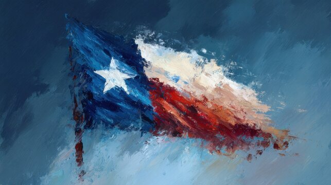 Texas flag waving in the wind with blue and red colors at sunset