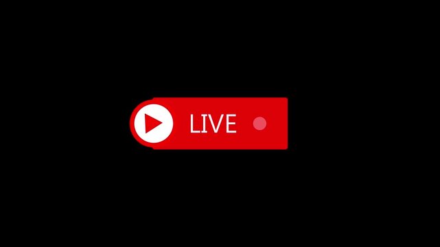 Red rectangle with white play button and text LIVE on black background