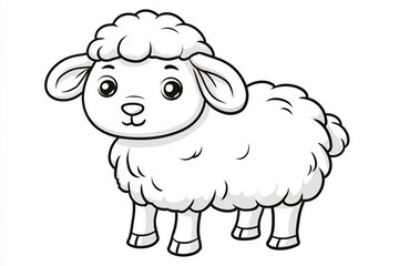 Obraz premium Detailed Outline Illustration Of A Cute Artistic Cartoon Sheep On Clean Solid White Background Plain