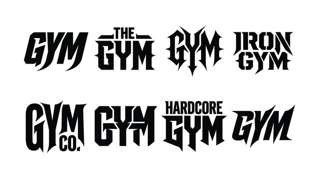 Iron Gym typography lettering set hardcore athletic fitness workout text logo vector bundle for t shirt design