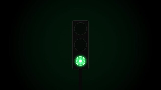 Glowing Green Traffic Light Animated Icon Loop on Dark Background