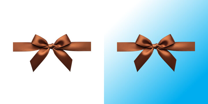 Elegant chocolate brown silk ribbon bow isolated on a clean white background