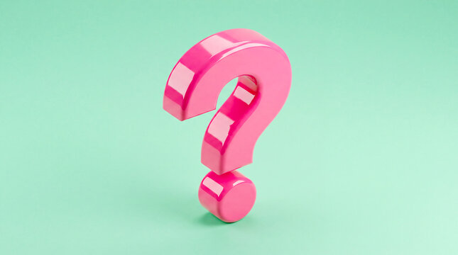 3d render of a glossy pink question mark symbol on a mint green background
