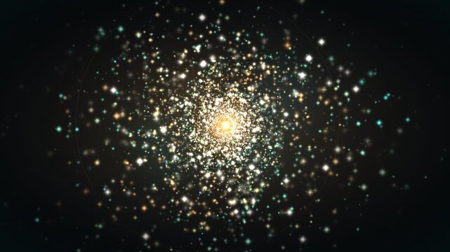 Glowing particle galaxy tunnel loop with sparkling stars in dark space