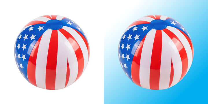 Red white and blue beach ball with usa flag design pattern for summer vacation and pool fun