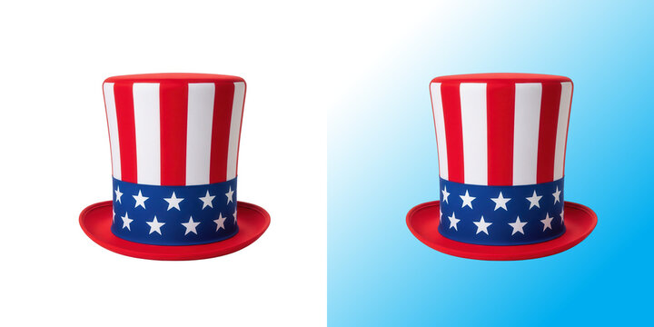 Pixel art patriotic uncle sam top hat with stars and stripes isolated on a white background