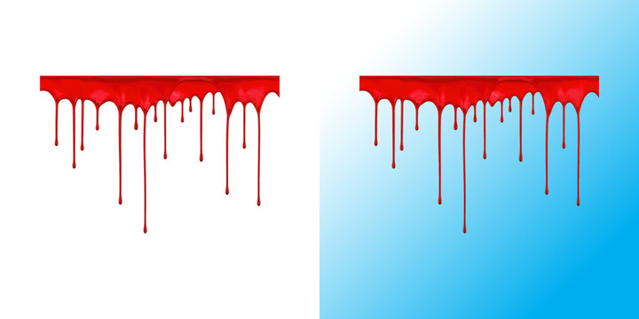 Red paint or blood dripping down from a horizontal line isolated on a white background