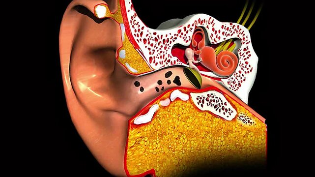 Eardrum anatomy showing the tympanic membrane separating the outer ear from the middle ear.