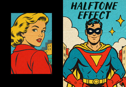 Vertical Halftone Comic Print Effect For Poster And Print Design