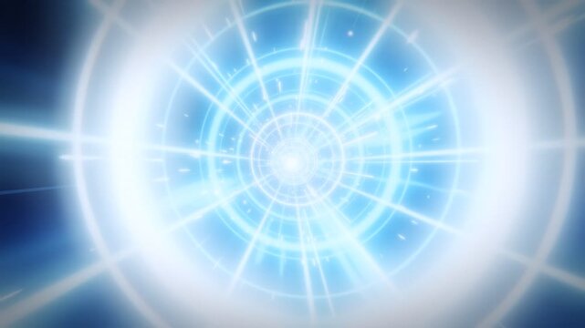 Futuristic Glowing Blue Space Tunnel and Light Rays Warp Speed