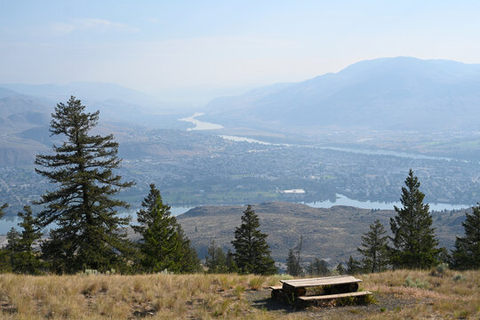 Panorama of the city of Kamloops and the Thompson River, British Columbia, Canada.