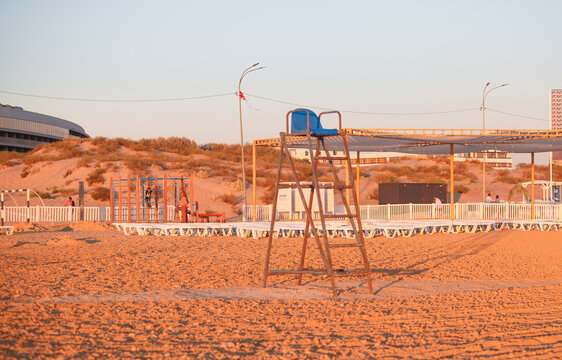 Lifeguard tower in the sea