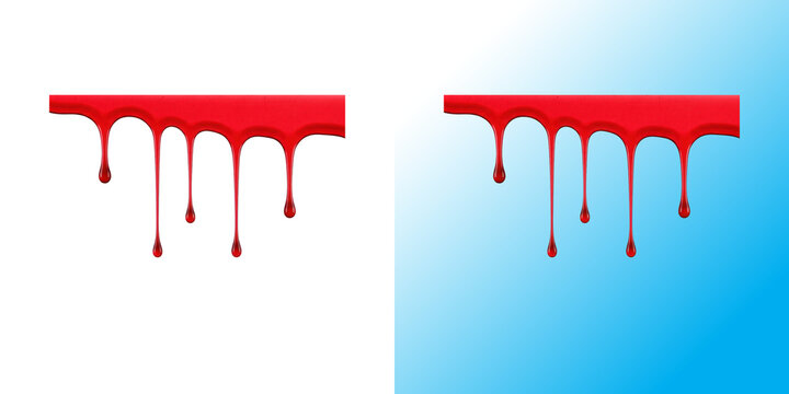 Red paint dripping down from a horizontal line isolated on a clean white background design