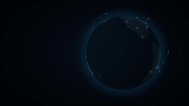 Rotating digital dotted Earth globe with network connection lines and copy space
