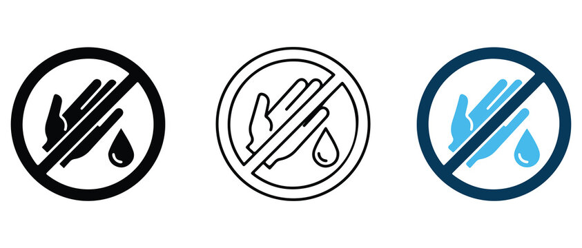 prohibition icons showing no hand washing or water usage with crossed out soap and water droplets