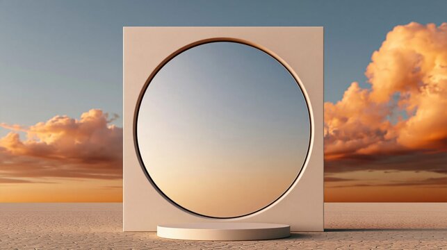 Abstract mirror reflecting stunning sunset clouds