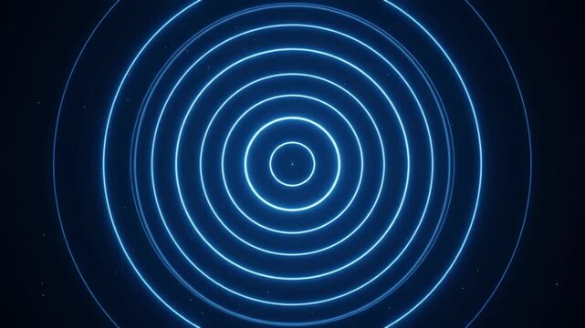 Glowing Blue Concentric Rings Radar Pulse, Sonar Wave, Circular Sound Wave, Electromagnetic Field Animation