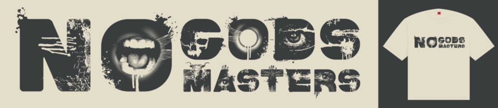 No Gods No Masters Grunge T-Shirt Graphic with Skull and Mouth for Punk, Rock, Streetwear and Apparel Design