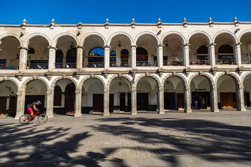 Photograph of Arequipa's Plaza de Armas, showing the Cathedral and surrounding buildings with their characteristic *sillar* (volcanic stone) finishes. © Gino Tuesta