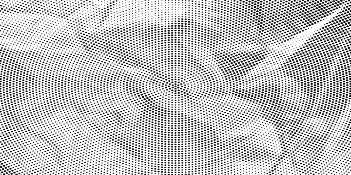 Halftone gradient. Faded stochastic dotwork texture. Random grunge noise background. Black dots, speckles or particles wallpaper. Halftone vector monochrome backdrop