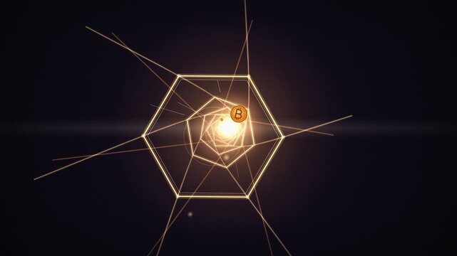 Abstract bitcoin cryptocurrency gold geometric polygon tunnel motion