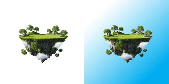 Small floating island with green grass and trees in a pixel art style for game design