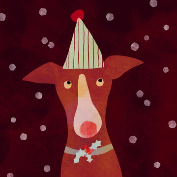 Whimsical  dog with Christmas decor