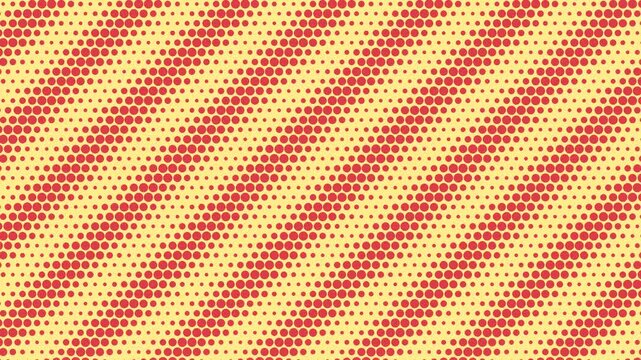 Seamless scrolling red on yellow halftone pattern, looping animated background for video titles and streams, 4K 58 seconds