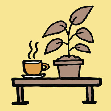 native flat art style  print of a coffee cup