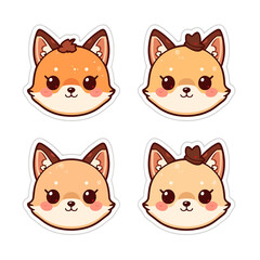 Fototapeta premium Kawaii autumn fox character with blush cheeks in glossy vinyl sticker style for branding and social media