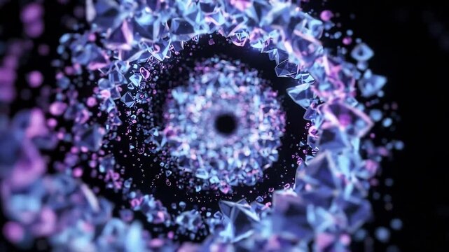 Abstract geometric crystal formation expanding in dark space with vibrant neon glow
