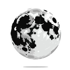 Monochromatic Full Moon with Detailed Craters Vector Illustration © Vectorshub