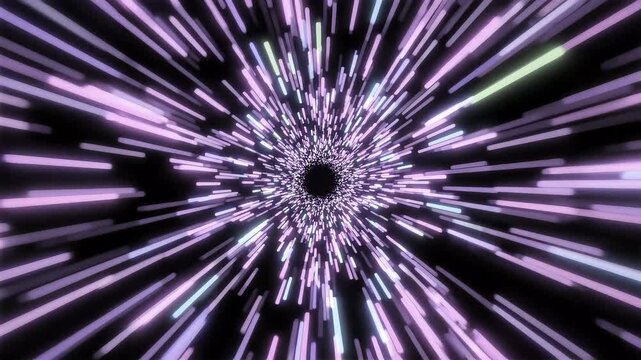 Digital light rays explosion radiating outward in futuristic tech environment with vibrant purple glow
