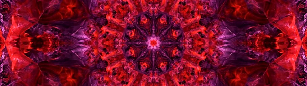 Deep purple and fiery red symmetrical pattern forming a sacred geometric mandala Representing spirituality introspection and universe connection.