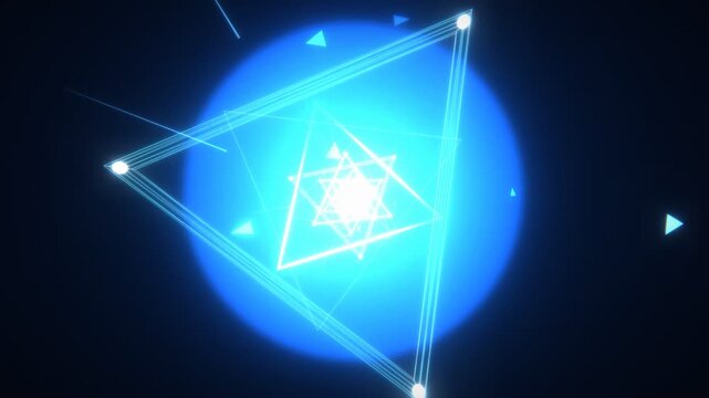Futuristic Blue Glowing Triangle Tunnel with Pulsing Energy Sphere