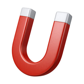 Red and Silver Horseshoe Magnet Isolated on Transparent Background