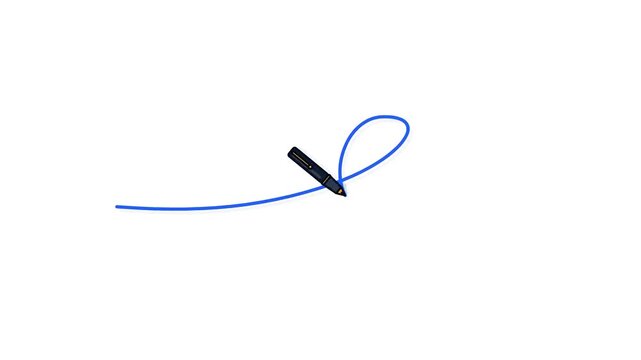 1080p 10s Seamless Loop Elegant Flat 2D Fountain Pen Flowing Abstract Ink Flourish Creativity Concept Pure White Background