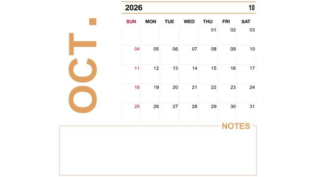 October 3, 2026 calendar: yellow color on a white background