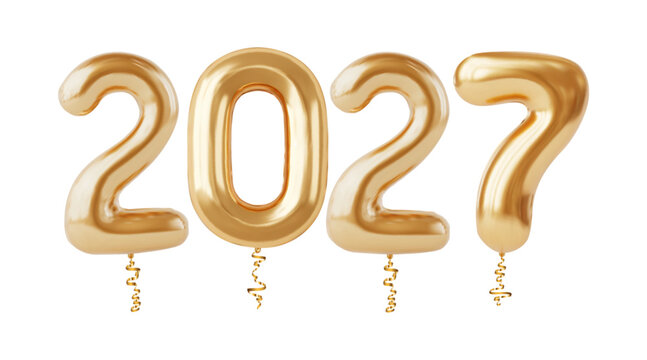 Vector golden balloon number 2027 for Happy New 2027 Year isolated on the white background.